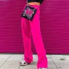 OMSJ nuova vita alta moda streetwear donna solido pantaloni a figura intera pantaloni della tuta elastico in vita neon rosa pantaloni svasati 201113