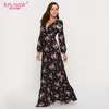 Sflavor Summer Women Bohemian Long Dress Sexig Deep Vneck Printing Maxi Vestidos de Women Summer Boho Beach Dresses T200604