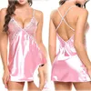 Женские женские женское белье женское белье Sexy Faux Silk Nightgowns Satin Sleewwurs кружева ночное платье женщины V-образным вырезом ночной кочь набор ночной кости