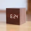 Cubo in legno Led Slow Orologio Audio Temperatura Controllo LED Display Electronic Desktop Digital Orologi Digital Despertador 201222