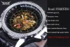 Wristwatches JARAGAR Luxury Watch Men Silver Leather Mechanical Wristwatch Automatic Skeleton Dress Casual Business1