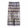 2019 Geometrische lovertjes Skirts Hoge taille rechte midi -rokken Split elegante faldas sexy clubkleding T200712