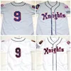 Mens New York Knights Jersey #9 Roy Hobbs Grey White The Natural Movie Bernard Malamud는 영화 1839-1939 Centennial Baseball Jerseys 4xl