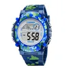 Marineblaue Camouflage-Kinderuhren, LED, bunter Blitz, digitaler wasserdichter Alarm für Jungen und Mädchen, Datumswoche, kreative Kinderuhr