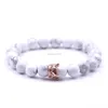 Crystal Crown Armband Natural Stone Lave Rock White Turquoise Pärlor Armband Fashion Jewelry for Women Män Will och Sandy Gift