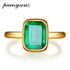 PANSYSEN 18K Gold Color Emerald Rings for Women Vintage Real Silver 925 Ring Mens Jewelry Brand Anniversary Party Gift wholesale 220216