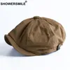 Showersmil British Style Newsboy Cap Men Cotton Ascot Cap Buck Ham Khaki男性春夏ビンテージブランド新しい八角形フラット1