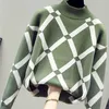 FIORDS Women Geometric Khaki Knitted Sweater Casual Korean Pullover Female Autumn Winter Retro Jumpers Swetry Damskie 201225