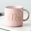Luxury Pink Gold Mrs ceramica tazza di caffè in marmo coppia di sposi amanti tè al latte colazione regalo LJ200821