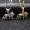 Hip Hop Volledige CZ steen verharde bling iced out mannelijke leeuw dier hangers ketting voor mannen rapper sieraden goud zilveren kleur