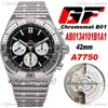 GF B01 ETA A7750 Automatische Chronograph Mens Horloge 42mm Zwart Wit Dial Stick Markers AB0134101B1A1 Roestvrij stalen Armband Super Edition Puretime