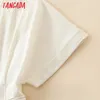 Tangada women vintage cotton linen playsuits bow tie short sleeve rompers ladies casual chic jumpsuits QW2 T200704