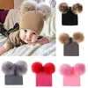 Mignon bébé enfants chapeau d'hiver tricoté chaud Double fourrure pompon casquettes bonnets garçons filles Pom Pom chapeaux enfants solide casquette Bonnet Gorro 17 Y2