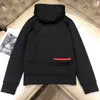 Men's Hoodies Autumn Winter Metal Logo Backside Red Silicone applique zipper Pocket Hoodie Fashion Casual Hooded