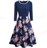 Nice-forever 2021 Spring Retro Floral Patchwork Elegant Dresses Casual Flare Swing Women Dress A243 X0521