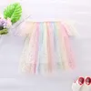 INS Baby Girls Tutu Tutu Vestidos Niños Off Hombro Falda de gasa NUEVA Partido de verano Elegante Arco iris Encaje Gauze Rendimiento Falda de baile