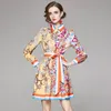 ファッションガールシャツのドレス長袖OL弓プリントハイエンド女性のドレス春秋のドレスの気質エレガントな女性のドレス