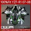 Oem karosseri 100% passform för yamaha yzf-r1 yzf1000 yzf r 1 1000 cc 07-08 moto kropp 91no.4 yzf r1 1000cc yzfr1 07 08 yzf-1000 2007 2008 Injicering mögel fairing kit grön svart