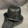 ワイドブリム帽子本物の本当の真のワニの肌肌紳士ポークピーボウラーハットボーターフラットエキゾチックな本物のワニ革の革のジャズ