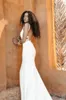 New Year Sexy Mermaid Wedding Dresses Deep V Neck Appliques Lace Satin Bridal Gowns Backless Sweep Train Wedding Dress Robe De Mariee