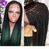 Långa ombre gröna peruker flätade låda flätor peruker för kvinnor syntetisk spets front peruk värmebeständig fiber hår spets wig9934531