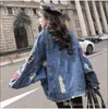 2019 Lente Herfst lederen Crop Denim Jassen Vrouwen Casual Jeans Bomberjack Lange Mouwen Denim Jas Plus Size