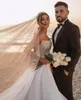 Arabic One Shoulder Mermaid Wedding Dresses 2021 New Sequins Sweep Train Overskirt Bridal Gowns Elegant vestido de novia