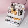 Organizador de maquiagem moderno organizador cosmético armazenamento de armazenamento de armazenamento make up caddy prateleira caixas de organização caso poeira