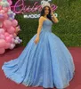 Robes De XV A os Quinceanera robe avec Wrap paillettes perlées bleu ciel robe de bal robes de bal jupe bouffante fête doux 16 Dress279S