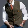 Mens Pak Vest Notched Plaid Wol Herringbone Tweed Vest Casual Formal Business Groomman voor Bruiloft Groen / Zwart / Groen / Grijs1