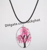 قلادة قلادة تصميم الزهور المجففة نباتات نباتات شجرة الحياة للنساء مع سلسلة حبل جلدية الأزياء المجوهرات الزجاجية الزجاج قلادة Q1XT NE NOSCK