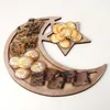 Rustic Wooden Crescent Moon Srar Eid Ramadan Party Serving Tableware Dessert Pastry Tray Display Holder