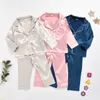 hipac children children teen girls 실크 새틴 옷 pjs 긴 슬리브 잠자기 여자 소년 pajama sets lj201216