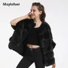 Maylofuer 새로운 박쥐 소매 렉스 토끼 모피 코트 지퍼가있는 진짜 정품 모피 자켓 겨울 코트 여성 Manteau Femme Natural Fur 201112