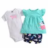 夏の幼児女の子夏服セット綿 100% 女の赤ちゃん服ボディスーツショーツ Tシャツ 3 個子供服 LJ201223