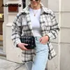 Aachoae Donna Plaid Monopetto Giacca Cappotti Moda Colletto rovesciato Tasche Cappotto Donna Streetwear Manica lunga Primavera Top 211223