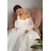 Abito da sposa in tulle a pois gonfio boemo 2022 Pizzo con spalle scoperte Maniche a sbuffo Lunghezza al pavimento Abito da sposa avorio da spiaggia Vestidos De Noiva