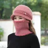 Winter Mother's Beanies Hat Elegant Women Thick Warm Skullies Gorras Stripes Cap Set Flower Decorate Knitted Wool 211229