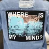 Tallas grandes ¿Dónde está mi mente Corea Kpop Frayed Letter Patch Bomber Jeans Chaqueta Mujer Ripped Denim Coat Mujer Streetwear Harajuku 201109