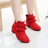 Mumoresip meninas botas rebanho tecido algodão quente outono inverno crianças botas de tornozelo com ruffles crianças princesa salto alto lj200911