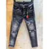 Jeans masculino Rips Stretch denim Jeans itália Moda Slim Fit Washed Motocycle Denim Calças com painéis Hip HOP Calças estilo 11