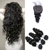 Brazilian Straight Human Hair Weaves Extensions 3 Bundles with Closure Middle 3 Part Double Weft Dyeable Bleachable 100g pc240b