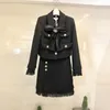 Tweedelige jurk Runway Lady Wool 2 Set Winter Dames Luxe Diamond Bow Gold Short Tweed Jacket Coat Mode Kwastje Kokerrok Pak