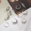 Anelli d'argento vintage 9 pezzi impostati per le donne, anello impilabile serpente a farfalla regolabile