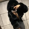 Kobiety Faux Fur Płaszki Zima moda swetra Krótki kaptur z kapturem ciepłe futrzane splicing znamionowa puszysta puszysta kurtka#1109