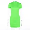 Hugcitar ribbed knit neon green orange short sleeve t shirt bodycon mini dress summer women streetwear party clothes Y200623270T