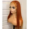 Laranja gengibre longo reto 13x4 frente laço peruca real pré-desenhado ondas brasileiras 180 densidade remy peruca de fechamento de renda sem cola para wom4600994