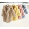 2-12 lat Dzieci Faux Fur Coat Collar Collar Zagęścić Ciepła Kurtka Dziewczyny Długie Płaszcz Zima Dzieci Dziewczyny Casual Znosić LJ200828