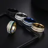 Shiny 316L Titanium Ring Gold Silver Plated Stainless Steel Double Row Czech Crystal Rings for Men Women Wedding Jewelry Size6-13 Wholesale