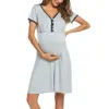 출산 드레스 먹이를위한 Pijama Mujer 여름 버튼 튜닉 Nightie 가운 임신 한 나이트웨어 여성 잠옷 Pajama Femme 20APR LJ201123